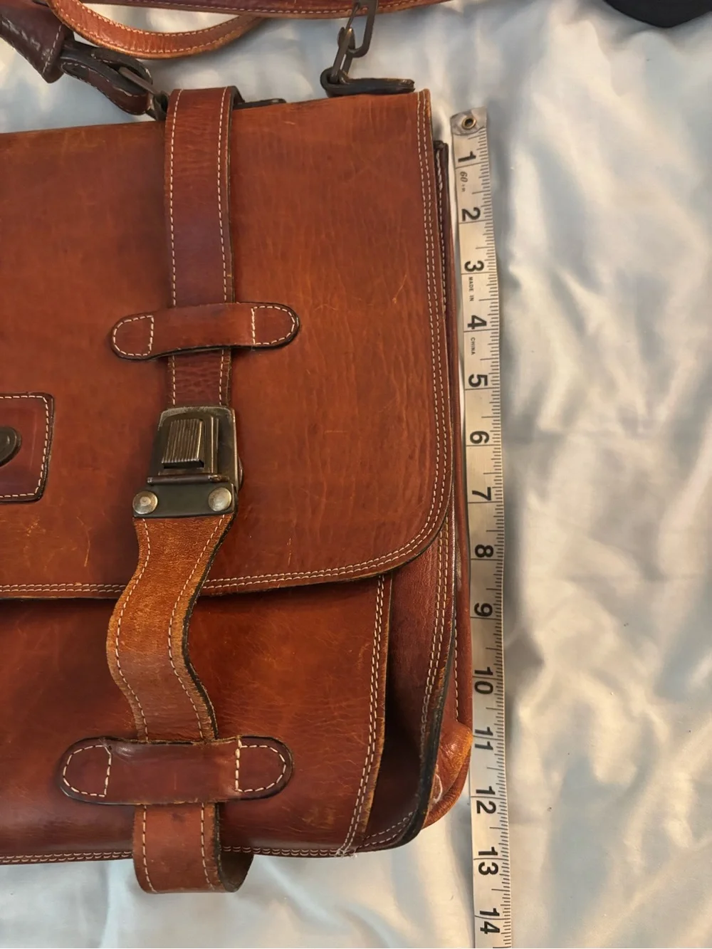 Vintage Mossimo Messenger Bag Briefcase Brown Leather Flannel Lined Pre-target